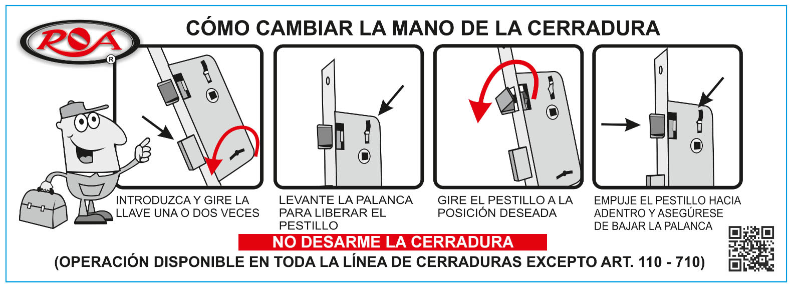 cambio de mano del pestillo de cerradura ROA